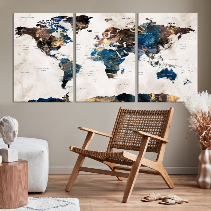 Extra Large Abstract Watercolor World Map Wall Art Canvas Print