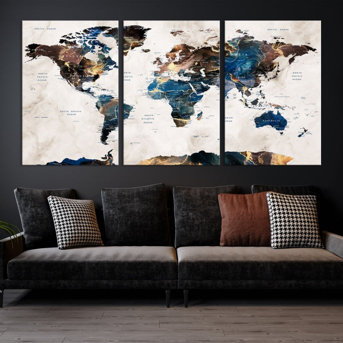 Extra Large Abstract Watercolor World Map Wall Art Canvas Print