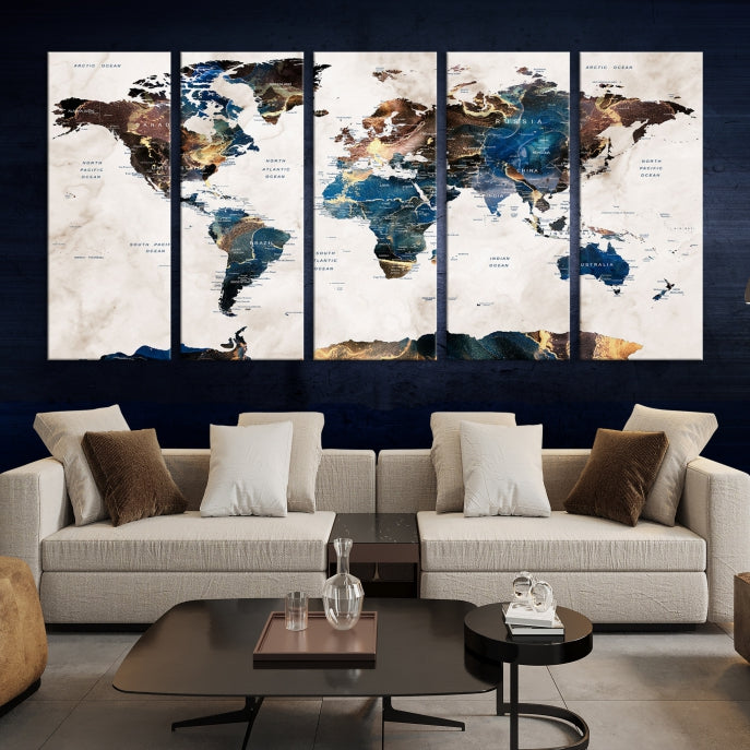 Extra Large Abstract Watercolor World Map Wall Art Canvas Print