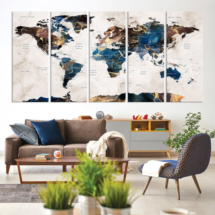 Extra Large Abstract Watercolor World Map Wall Art Canvas Print