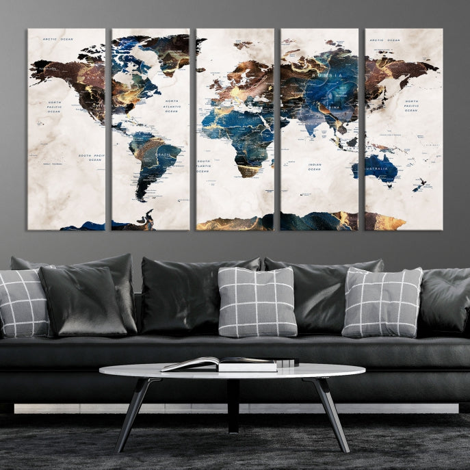 Extra Large Abstract Watercolor World Map Wall Art Canvas Print