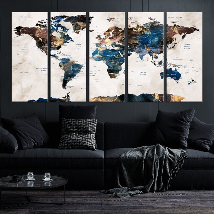 Extra Large Abstract Watercolor World Map Wall Art Canvas Print