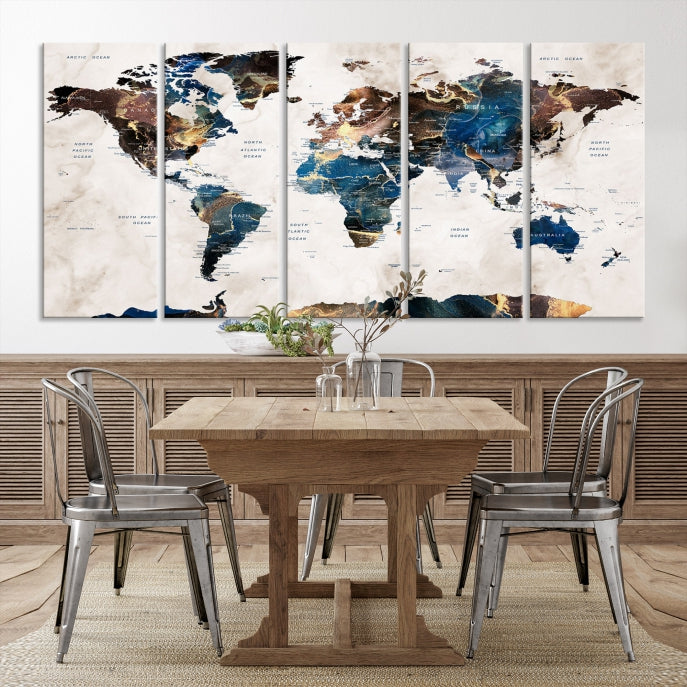 Extra Large Abstract Watercolor World Map Wall Art Canvas Print