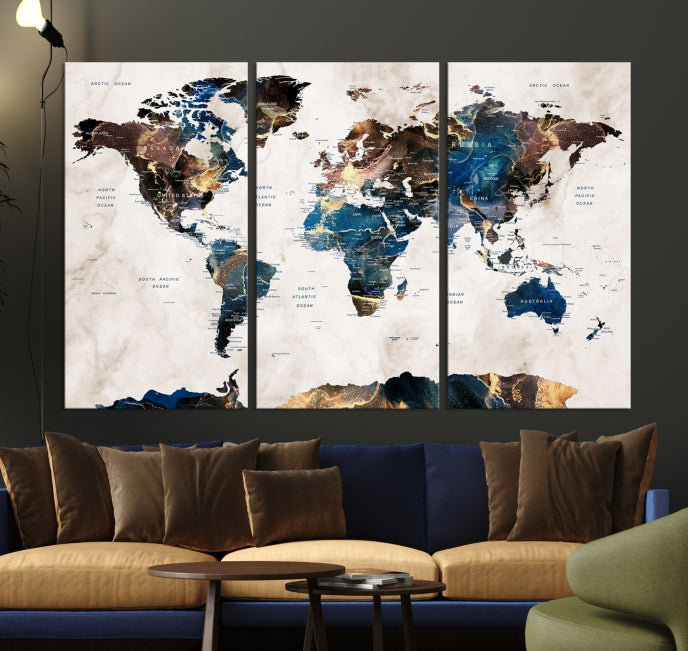 Extra Large Abstract Watercolor World Map Wall Art Canvas Print