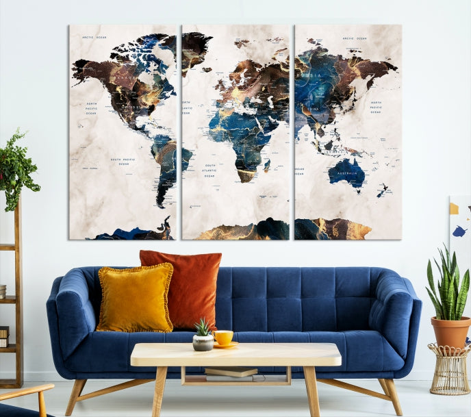 Extra Large Abstract Watercolor World Map Wall Art Canvas Print