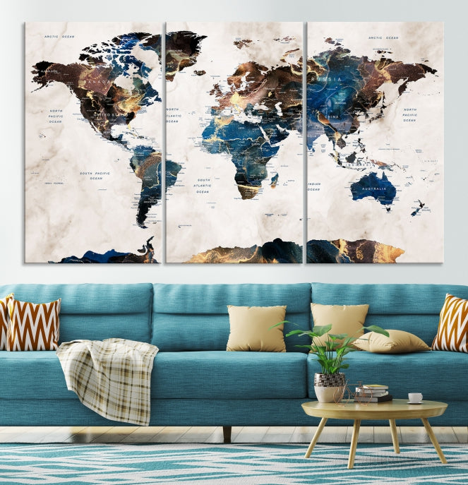 Extra Large Abstract Watercolor World Map Wall Art Canvas Print