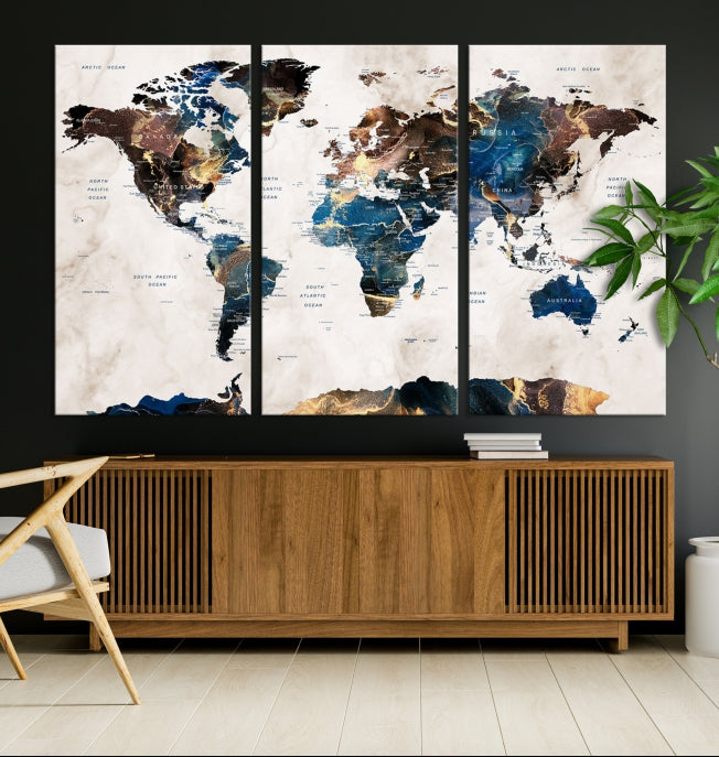 Extra Large Abstract Watercolor World Map Wall Art Canvas Print