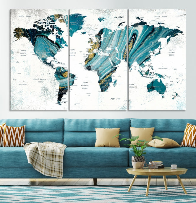 Abstract World Map Painting on Canvas Wall Art Print