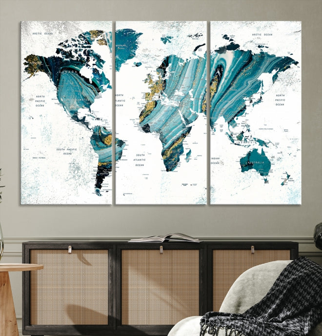 Abstract World Map Painting on Canvas Wall Art Print