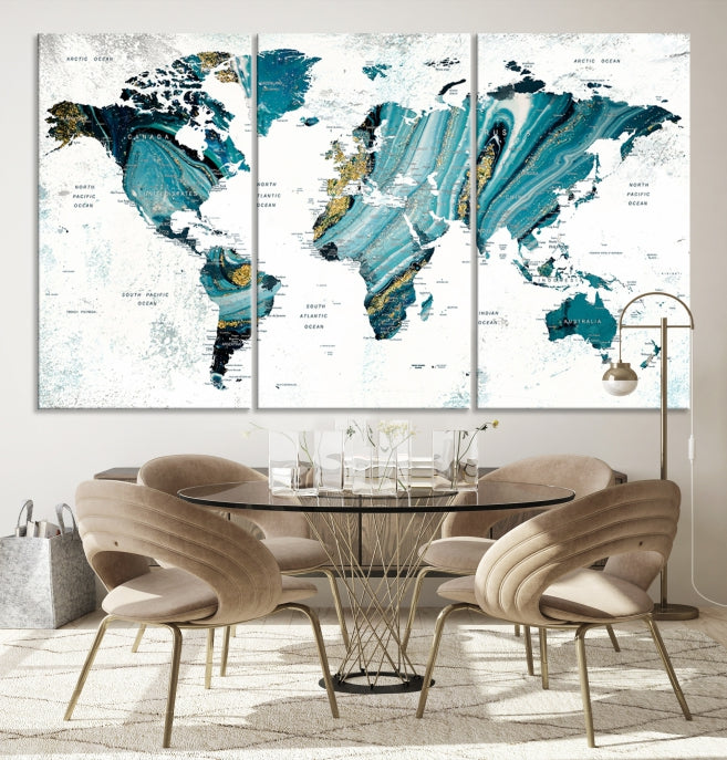 Abstract World Map Painting on Canvas Wall Art Print