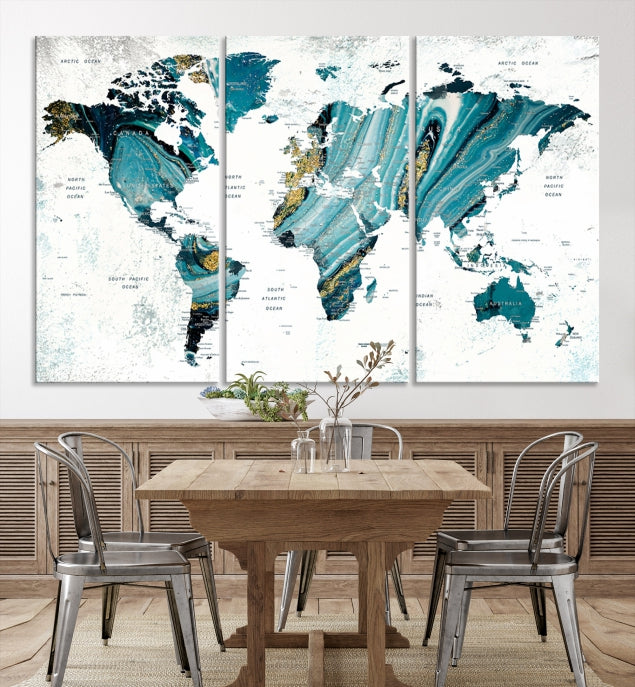 Abstract World Map Painting on Canvas Wall Art Print