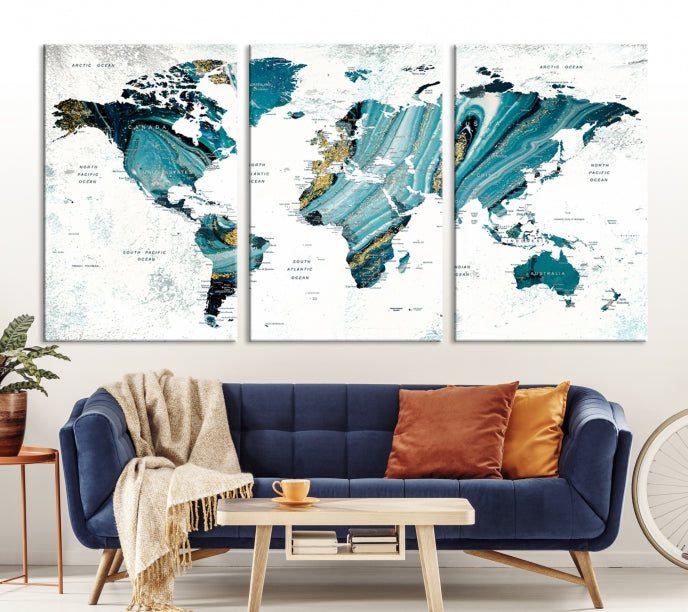 Abstract World Map Painting on Canvas Wall Art Print