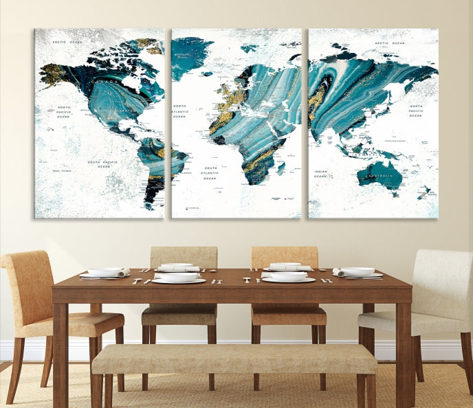 Abstract World Map Painting on Canvas Wall Art Print