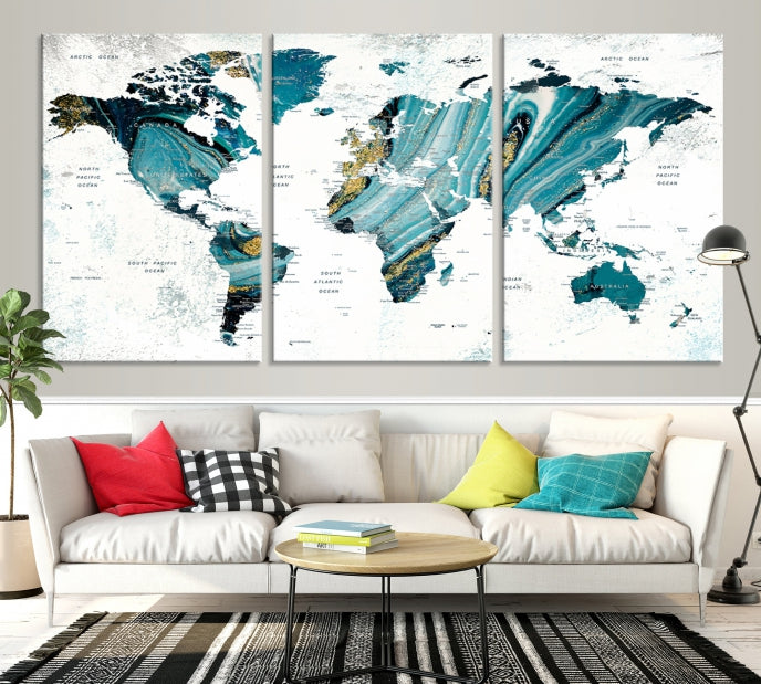 Abstract World Map Painting on Canvas Wall Art Print