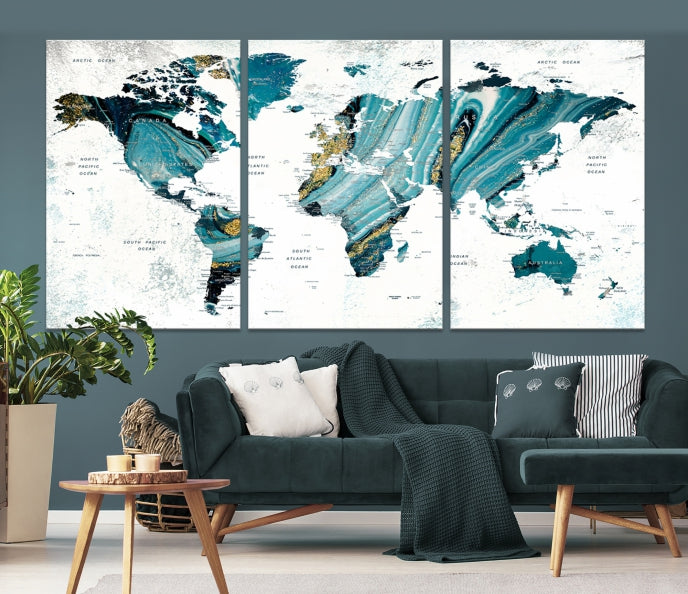 Abstract World Map Painting on Canvas Wall Art Print