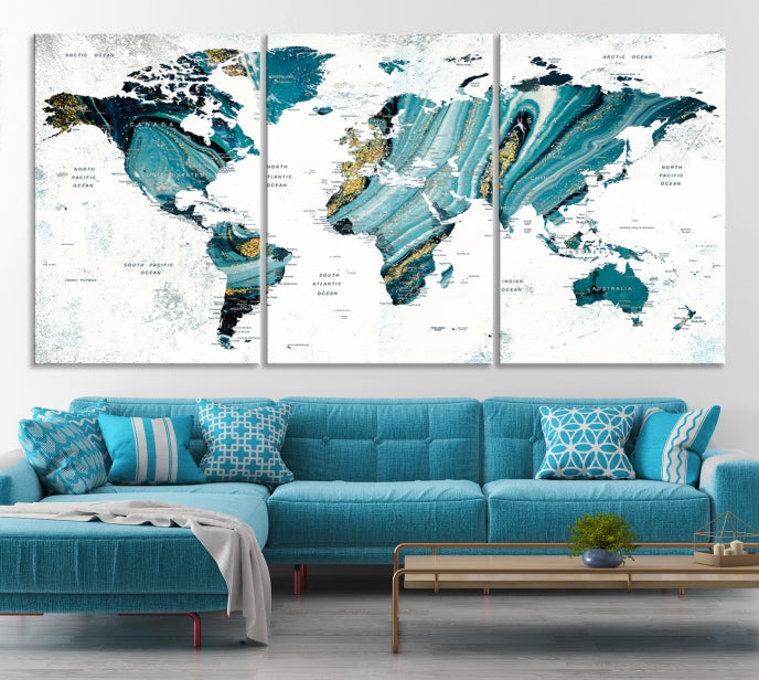 Abstract World Map Painting on Canvas Wall Art Print