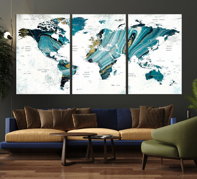 Abstract World Map Painting on Canvas Wall Art Print