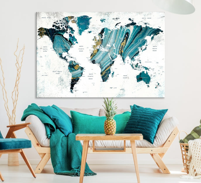 Abstract World Map Painting on Canvas Wall Art Print