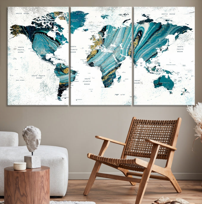 Abstract World Map Painting on Canvas Wall Art Print