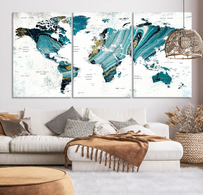 Abstract World Map Painting on Canvas Wall Art Print