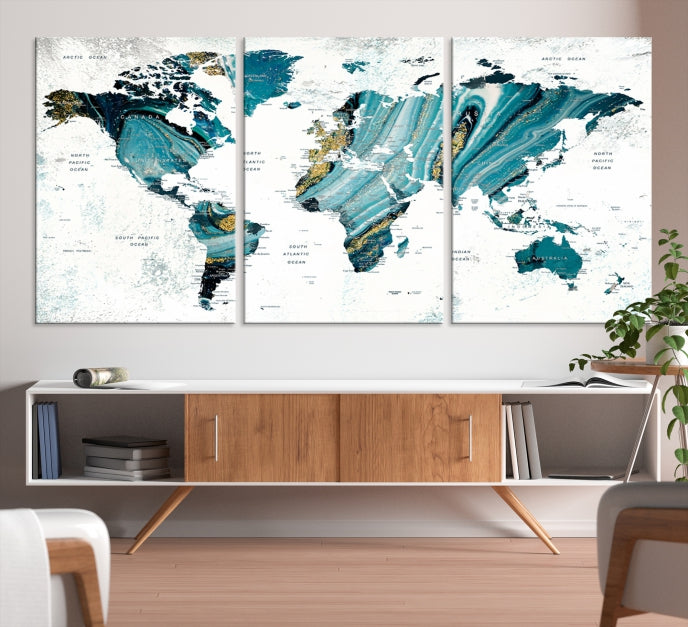 Abstract World Map Painting on Canvas Wall Art Print