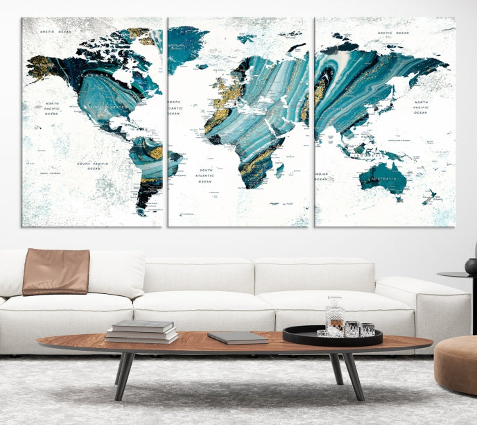 Abstract World Map Painting on Canvas Wall Art Print