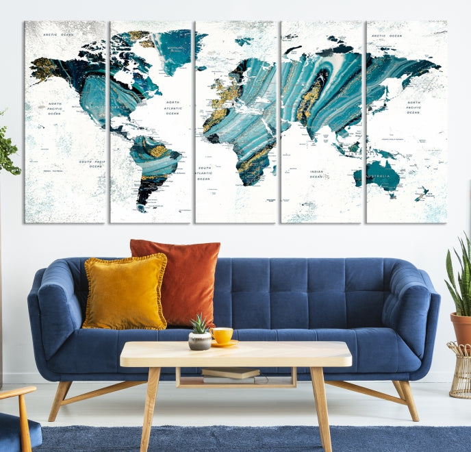 Abstract World Map Painting on Canvas Wall Art Print