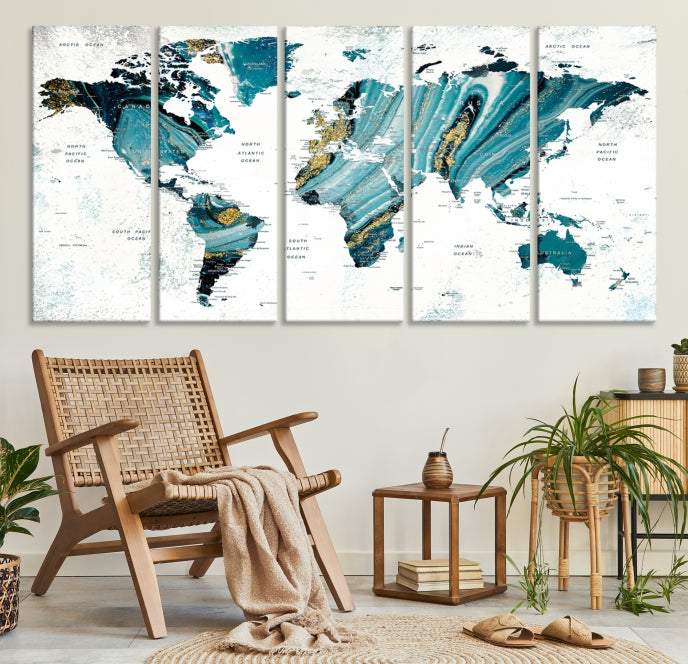 Abstract World Map Painting on Canvas Wall Art Print