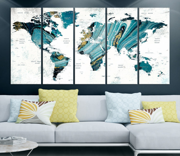 Abstract World Map Painting on Canvas Wall Art Print