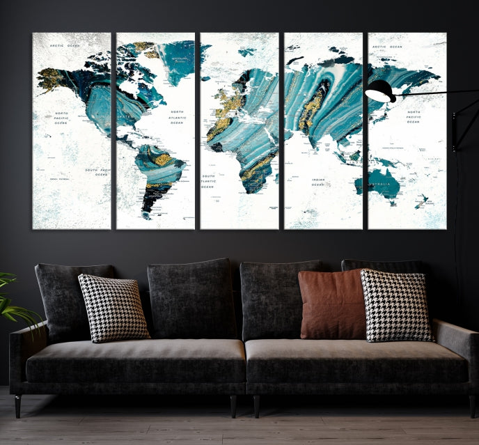 Abstract World Map Painting on Canvas Wall Art Print