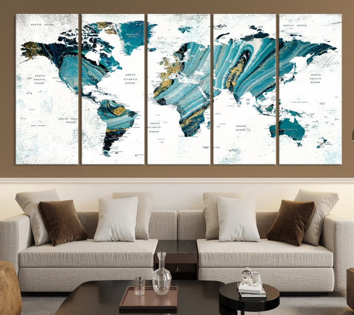 Abstract World Map Painting on Canvas Wall Art Print