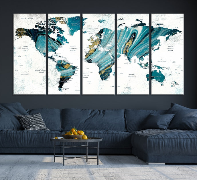 Abstract World Map Painting on Canvas Wall Art Print