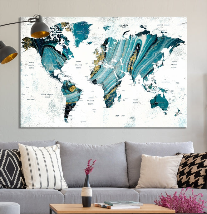 Abstract World Map Painting on Canvas Wall Art Print