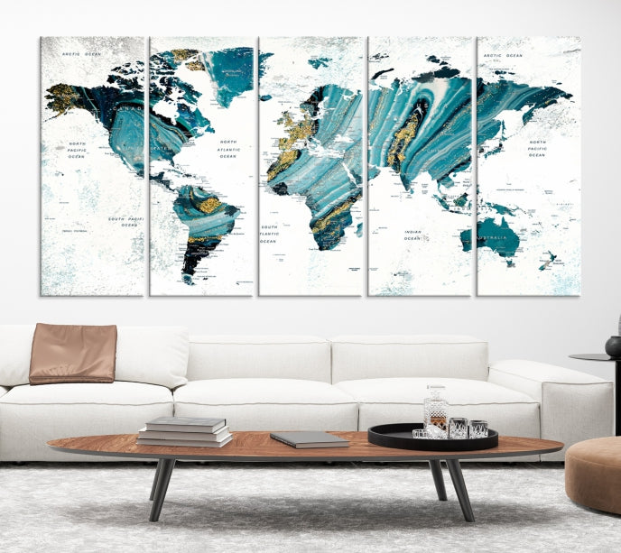 Abstract World Map Painting on Canvas Wall Art Print