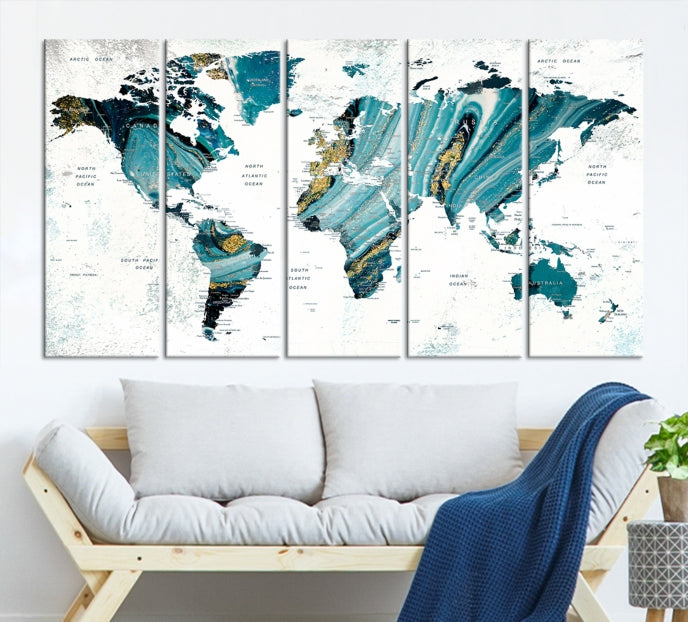 Abstract World Map Painting on Canvas Wall Art Print