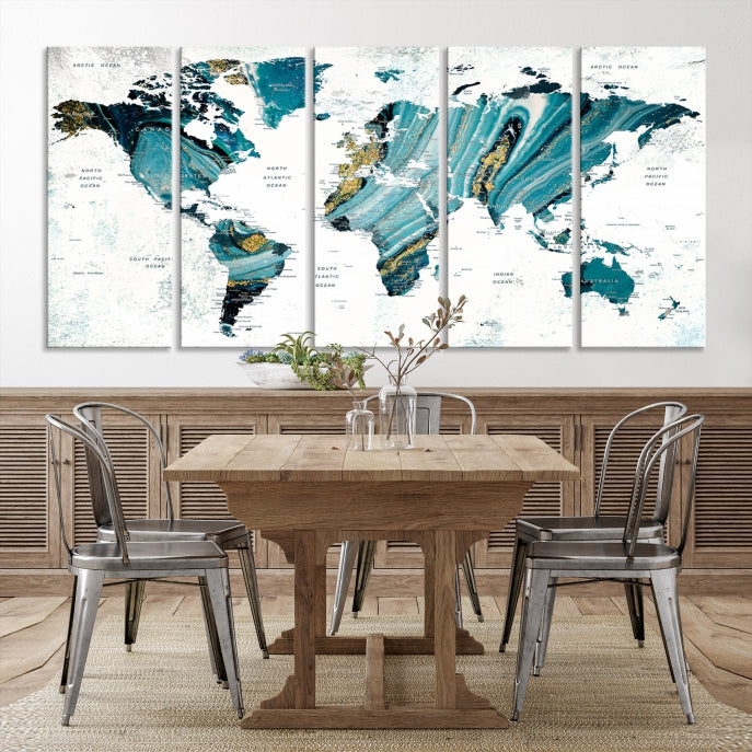 Abstract World Map Painting on Canvas Wall Art Print