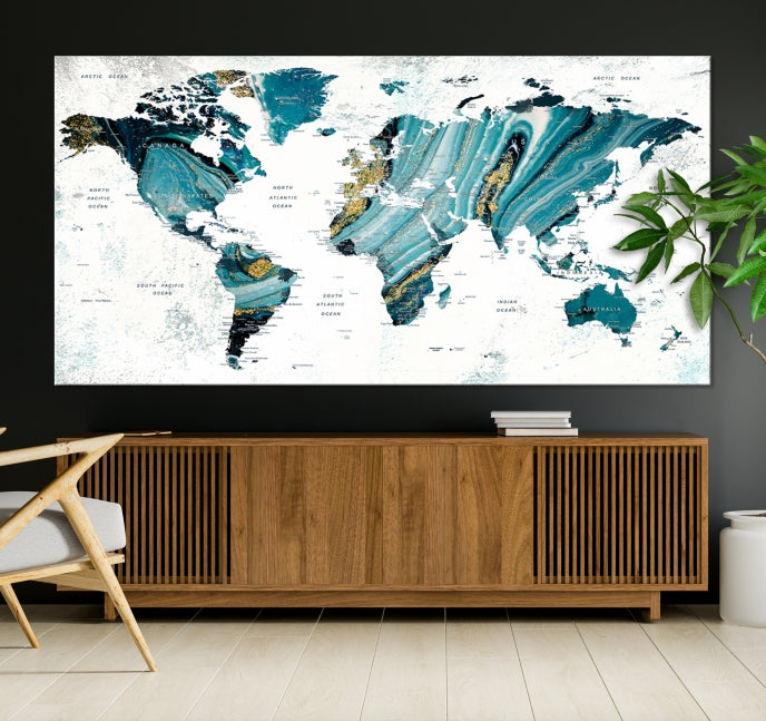 Abstract World Map Painting on Canvas Wall Art Print