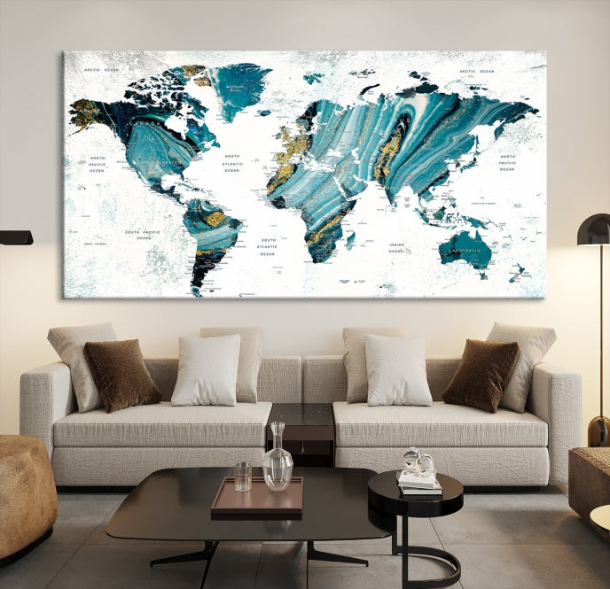 Abstract World Map Painting on Canvas Wall Art Print