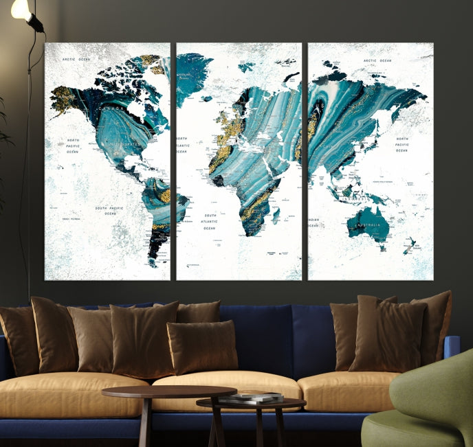 Abstract World Map Painting on Canvas Wall Art Print