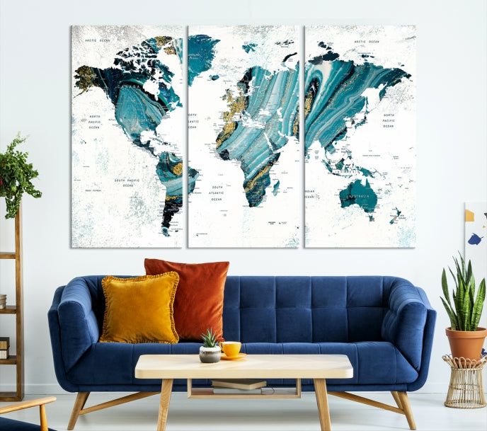 Abstract World Map Painting on Canvas Wall Art Print