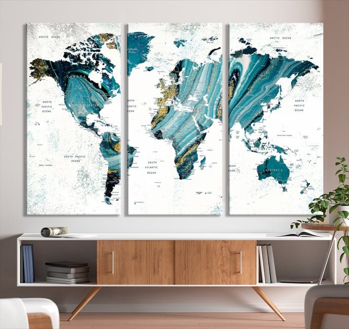 Abstract World Map Painting on Canvas Wall Art Print