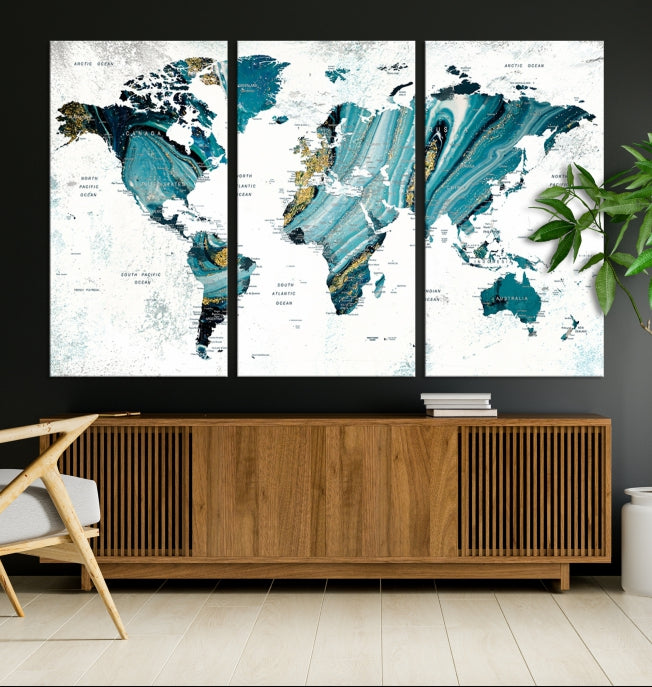 Abstract World Map Painting on Canvas Wall Art Print