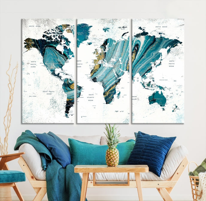 Abstract World Map Painting on Canvas Wall Art Print