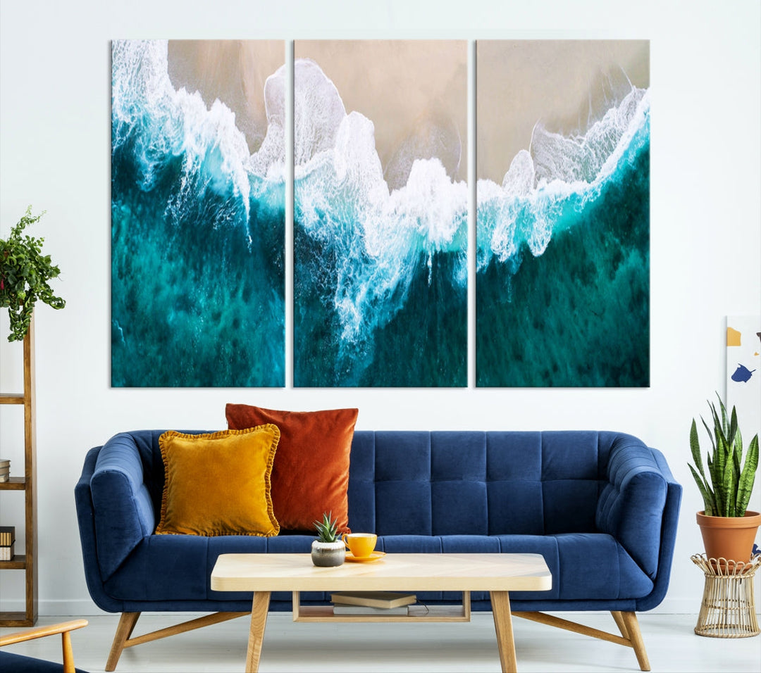 Aerial Beach Photograph Original Canvas Wall Art Beach Ocean Art Canvas Print