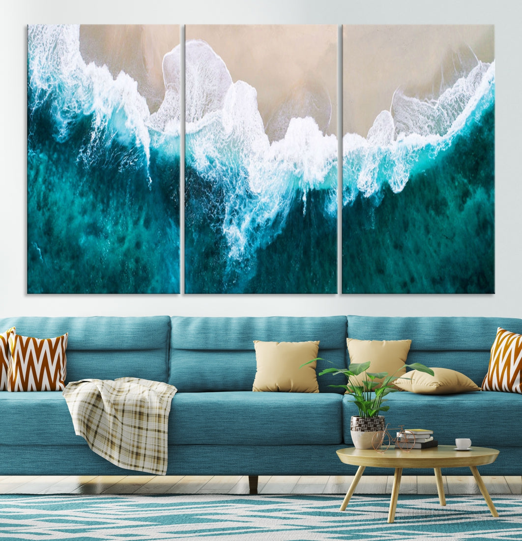 Aerial Beach Photograph Original Canvas Wall Art Beach Ocean Art Canvas Print