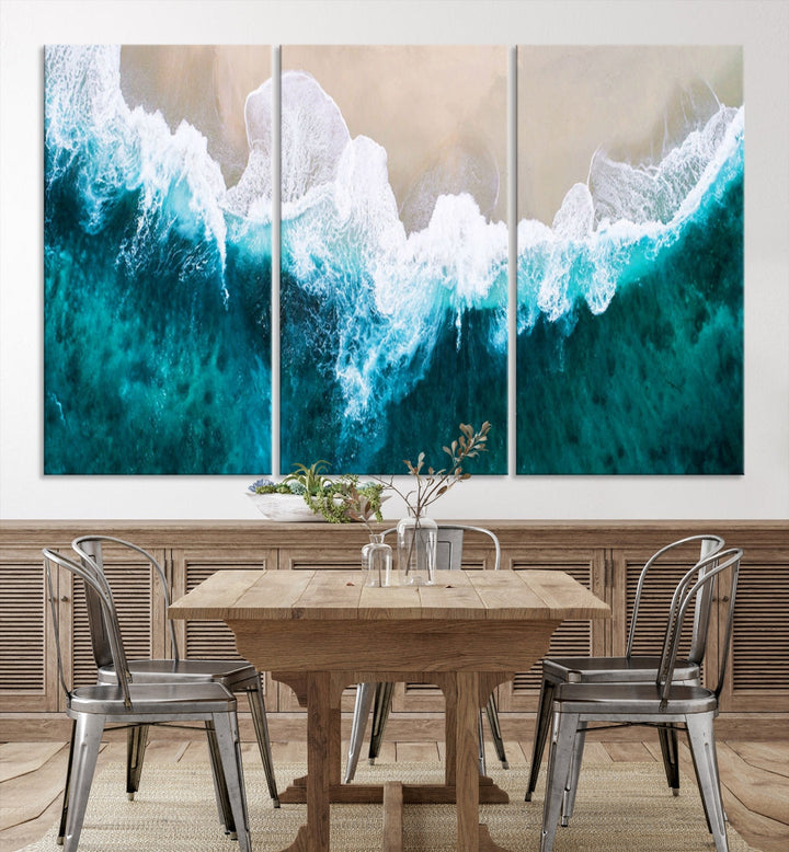 Aerial Beach Photograph Original Canvas Wall Art Beach Ocean Art Canvas Print