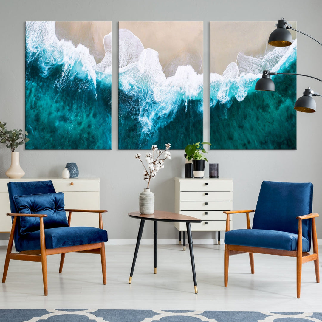 Aerial Beach Photograph Original Canvas Wall Art Beach Ocean Art Canvas Print