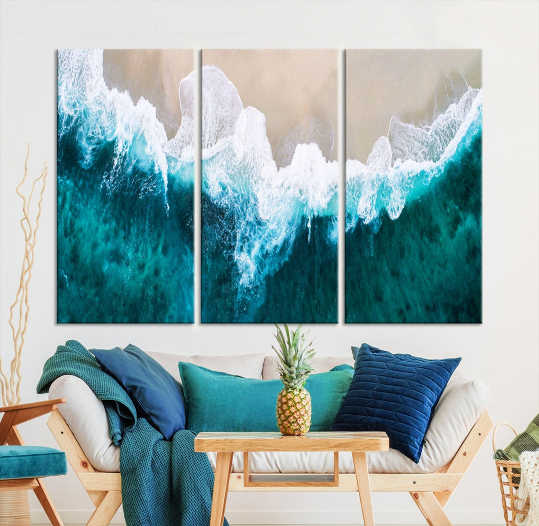 Aerial Beach Photograph Original Canvas Wall Art Beach Ocean Art Canvas Print