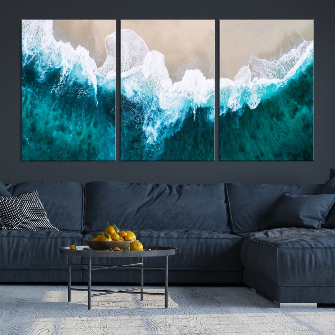 Aerial Beach Photograph Original Canvas Wall Art Beach Ocean Art Canvas Print