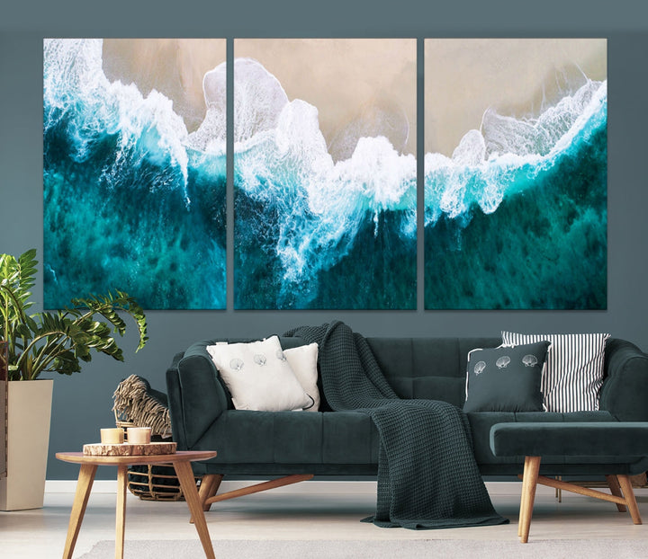 Aerial Beach Photograph Original Canvas Wall Art Beach Ocean Art Canvas Print